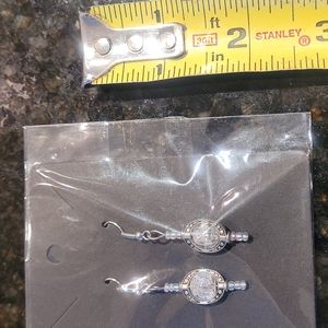 ** 3/$5 **  Earrings, pierced dangle, silver/crackle glass